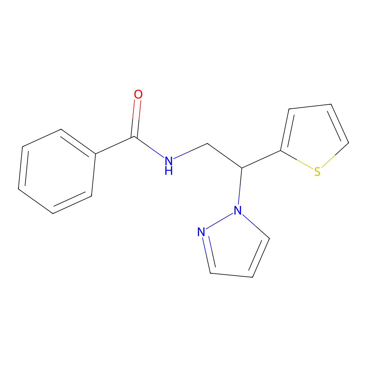 N-[2-(1H-pyrazol-1-yl)-2-(thiophen-2-yl)ethyl]benzamide molecular structure, CAS 2034343-67-2