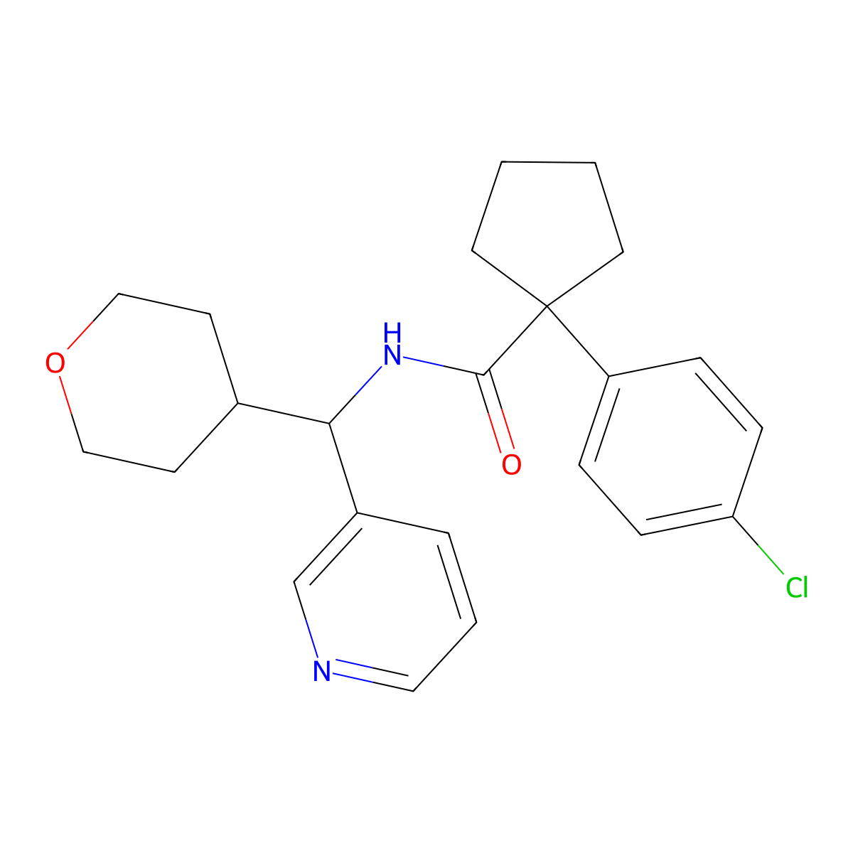 1-(4-chlorophenyl)-N-(pyridin-3-yl(tetrahydro-2H-pyran-4-yl)methyl)cyclopentanecarboxamide molecular structure, CAS 2034343-69-4