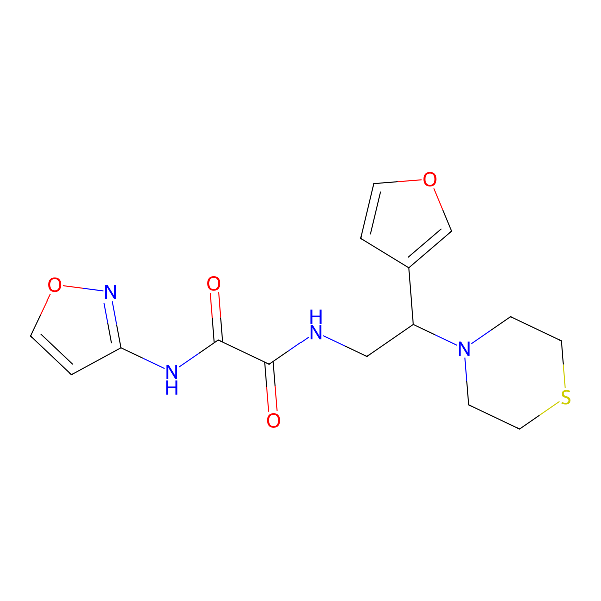 N1-(2-(furan-3-yl)-2-thiomorpholinoethyl)-N2-(isoxazol-3-yl)oxalamide molecular structure, CAS 2034343-74-1