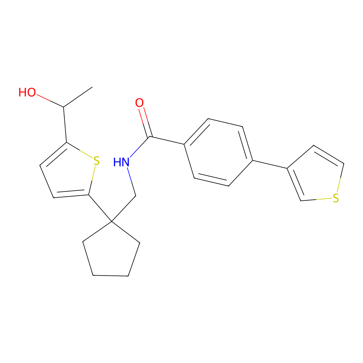 N-((1-(5-(1-hydroxyethyl)thiophen-2-yl)cyclopentyl)methyl)-4-(thiophen-3-yl)benzamide molecular structure, CAS 2034343-76-3