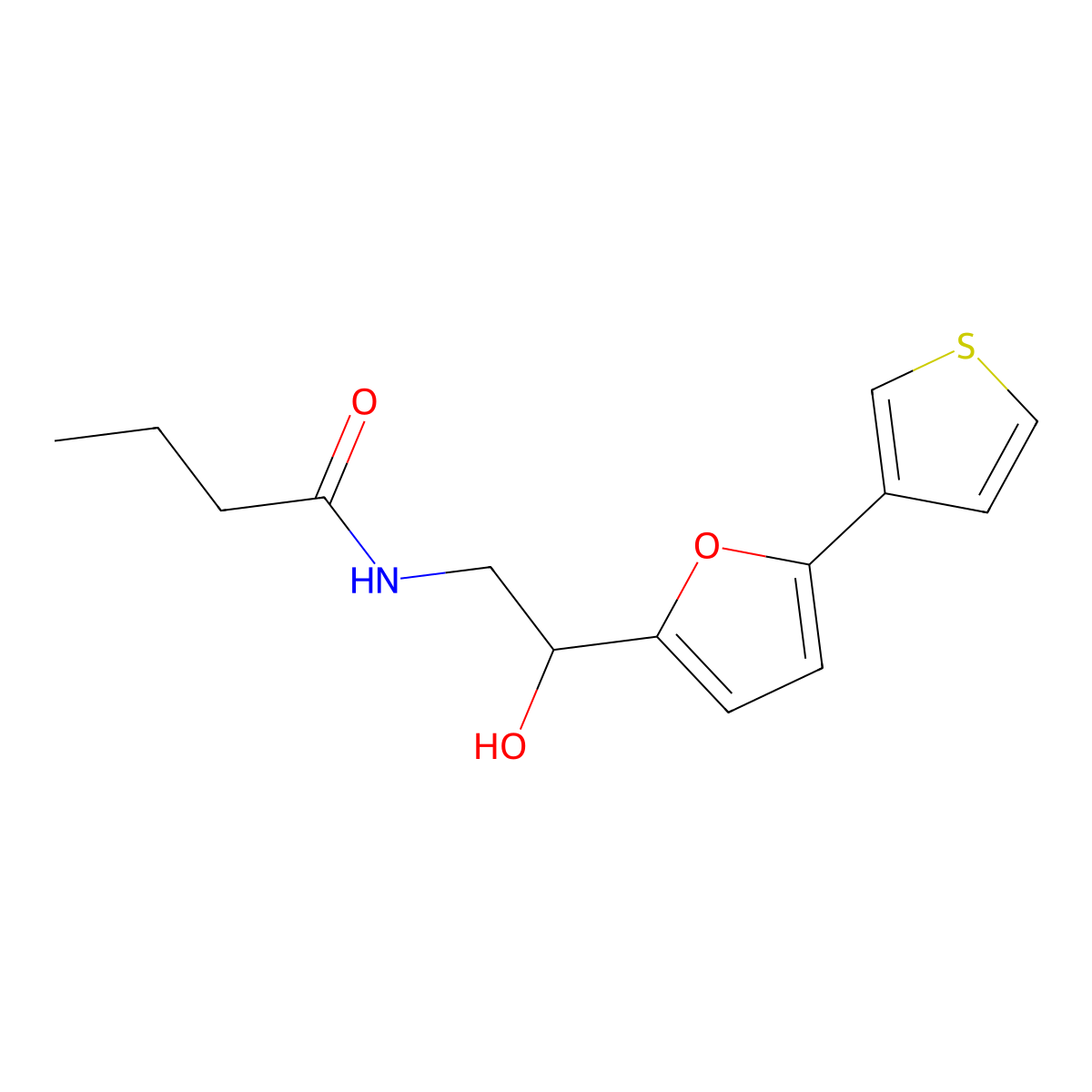 N-(2-hydroxy-2-(5-(thiophen-3-yl)furan-2-yl)ethyl)butyramide molecular structure, CAS 2034343-77-4