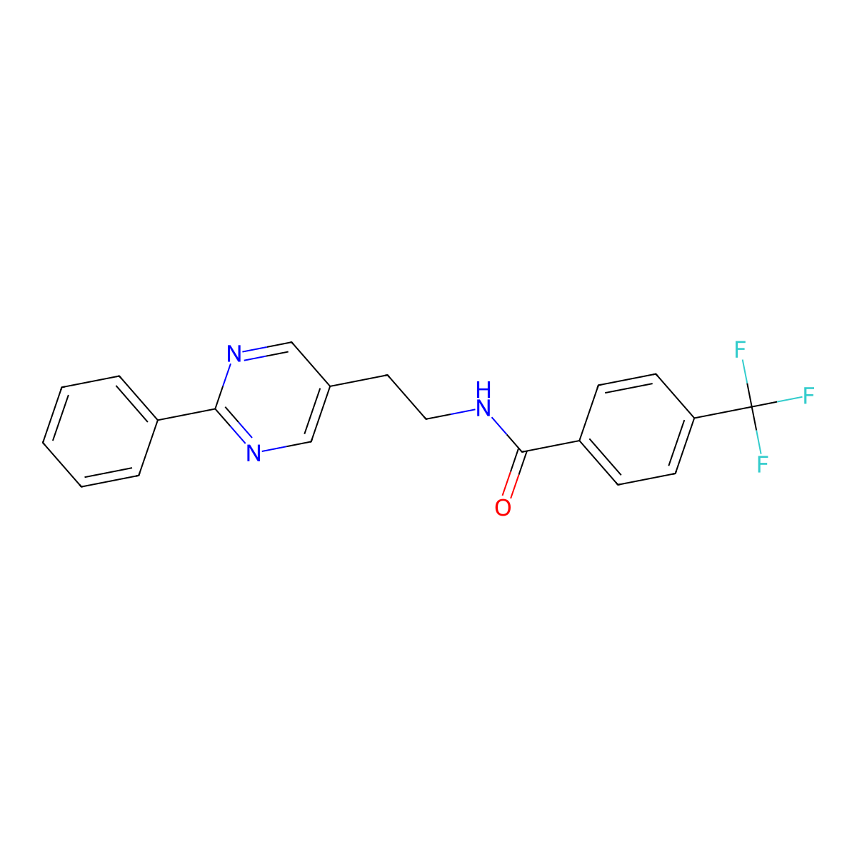 N-[2-(2-phenylpyrimidin-5-yl)ethyl]-4-(trifluoromethyl)benzamide molecular structure, CAS 2034343-78-5