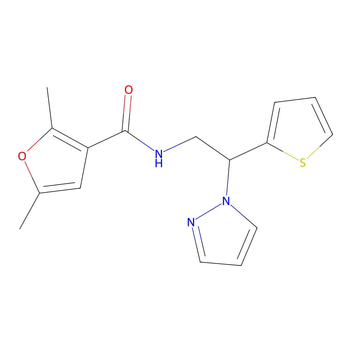 N-(2-(1H-pyrazol-1-yl)-2-(thiophen-2-yl)ethyl)-2,5-dimethylfuran-3-carboxamide molecular structure, CAS 2034343-79-6