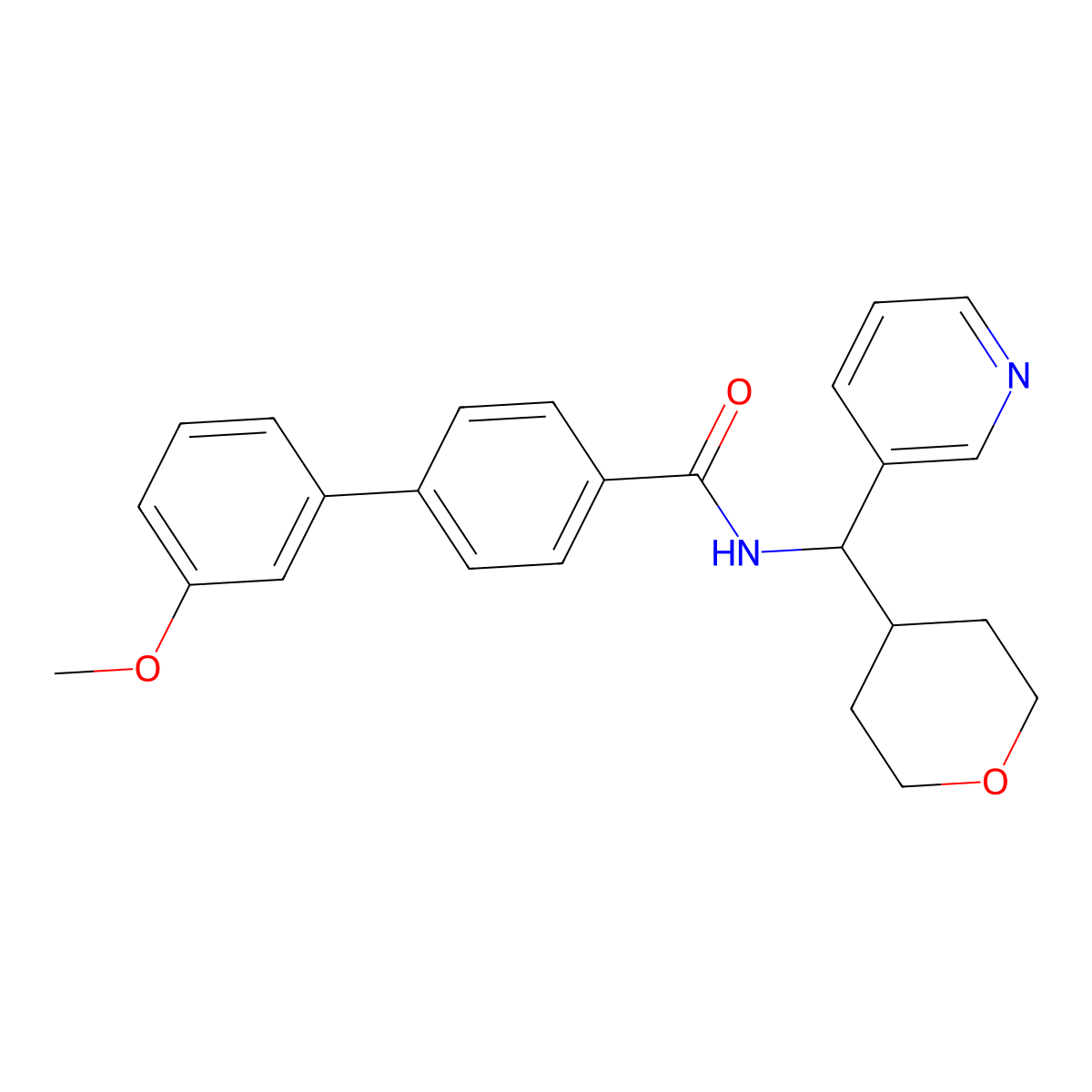 3'-methoxy-N-(pyridin-3-yl(tetrahydro-2H-pyran-4-yl)methyl)-[1,1'-biphenyl]-4-carboxamide molecular structure, CAS 2034343-82-1