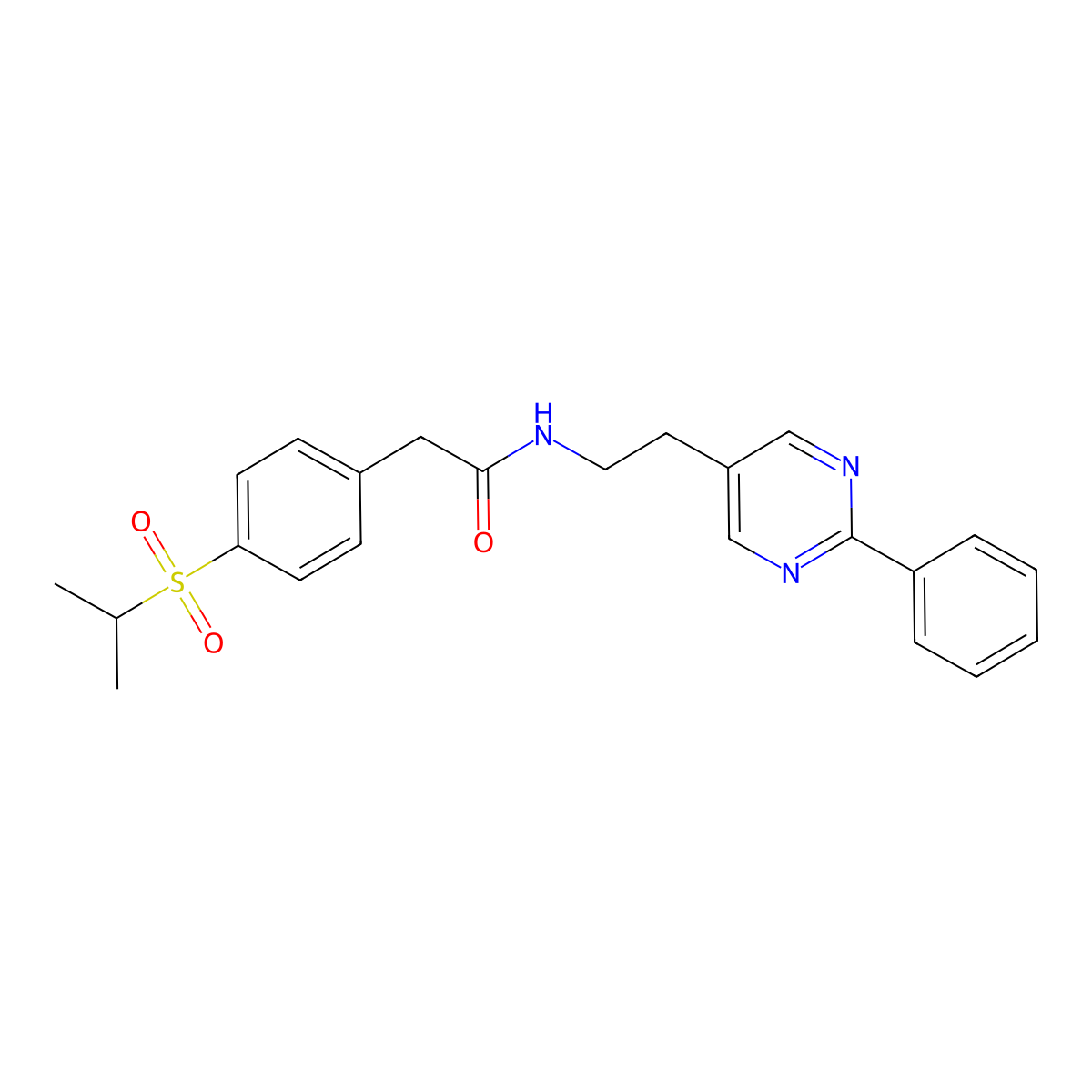 2-(4-(isopropylsulfonyl)phenyl)-N-(2-(2-phenylpyrimidin-5-yl)ethyl)acetamide molecular structure, CAS 2034343-84-3