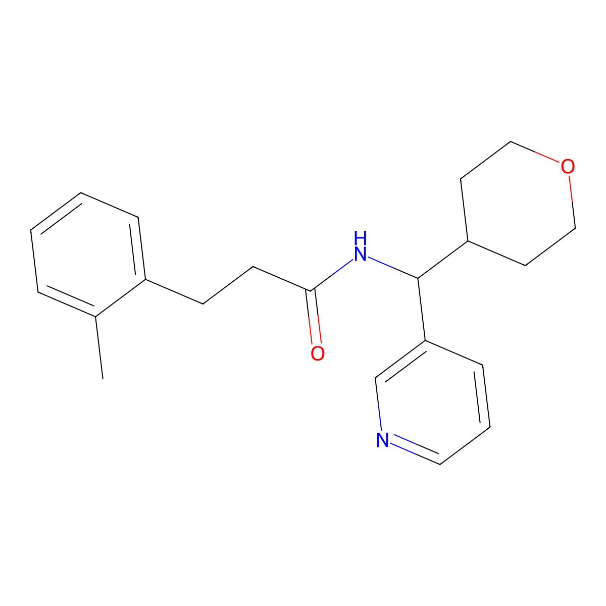 N-(pyridin-3-yl(tetrahydro-2H-pyran-4-yl)methyl)-3-(o-tolyl)propanamide molecular structure, CAS 2034343-85-4