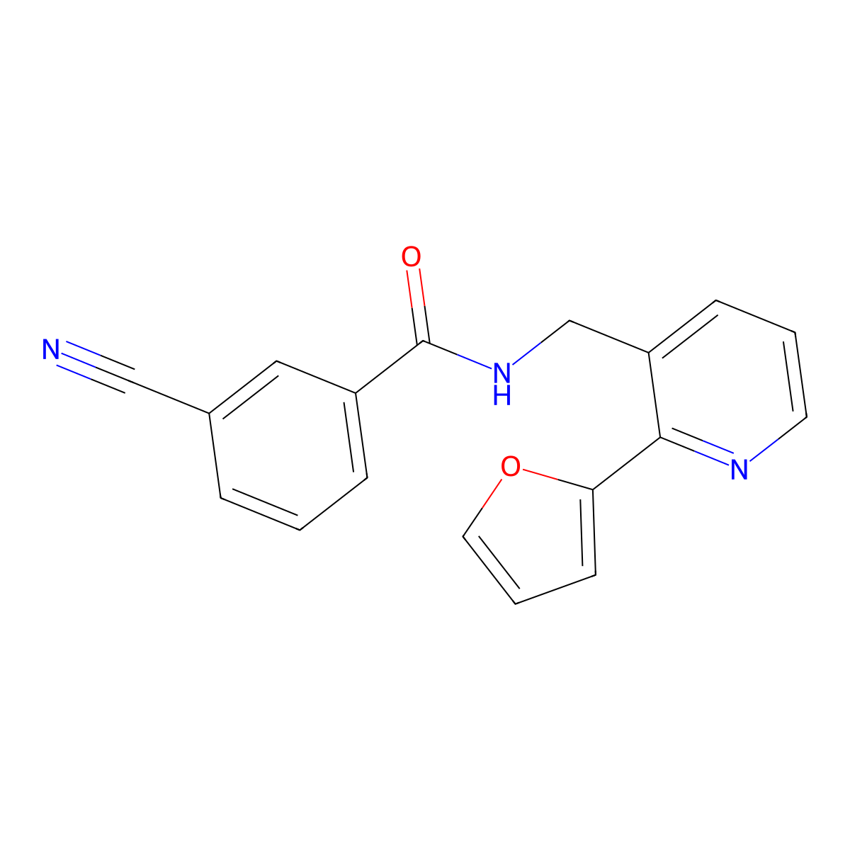 3-cyano-N-((2-(furan-2-yl)pyridin-3-yl)methyl)benzamide molecular structure, CAS 2034343-88-7