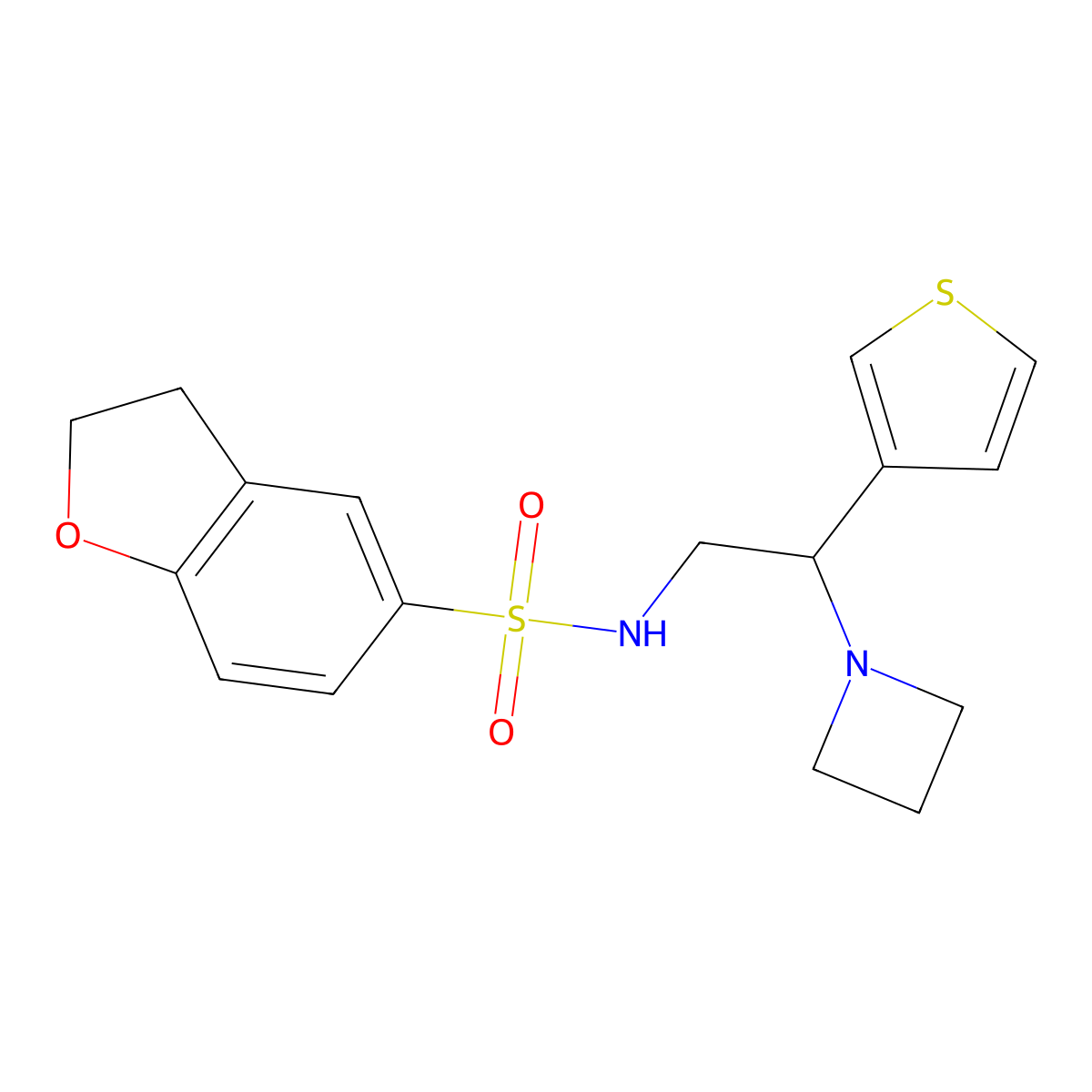 N-(2-(azetidin-1-yl)-2-(thiophen-3-yl)ethyl)-2,3-dihydrobenzofuran-5-sulfonamide molecular structure, CAS 2034343-89-8