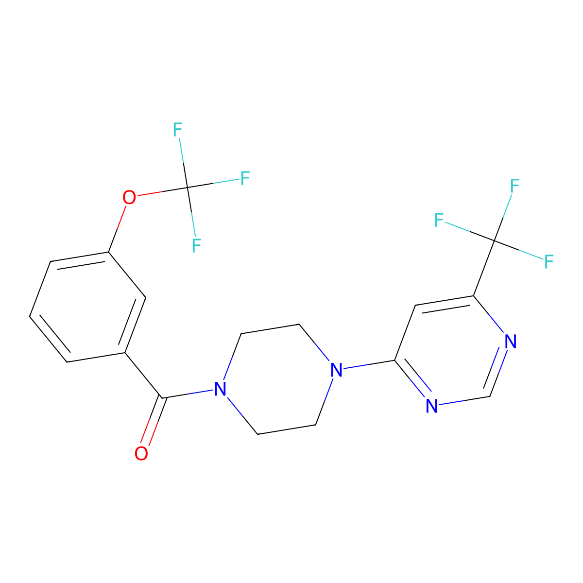 (3-(Trifluoromethoxy)phenyl)(4-(6-(trifluoromethyl)pyrimidin-4-yl)piperazin-1-yl)methanone molecular structure, CAS 2034343-90-1