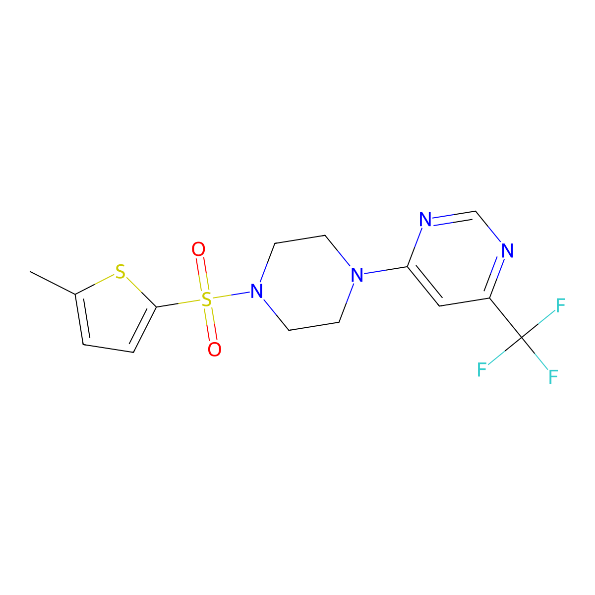 4-(4-((5-Methylthiophen-2-yl)sulfonyl)piperazin-1-yl)-6-(trifluoromethyl)pyrimidine molecular structure, CAS 2034343-94-5