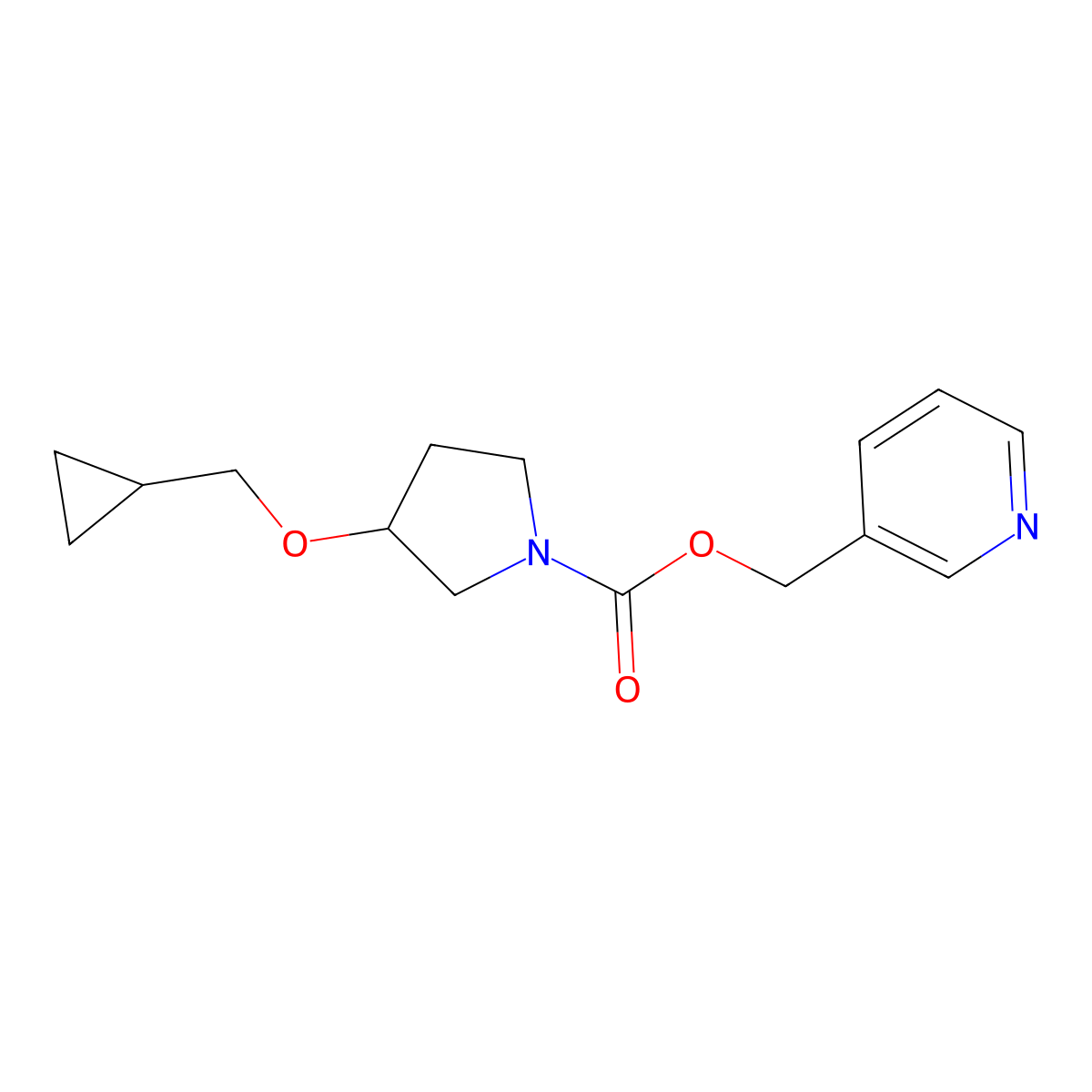 Pyridin-3-ylmethyl 3-(cyclopropylmethoxy)pyrrolidine-1-carboxylate molecular structure, CAS 2034343-99-0
