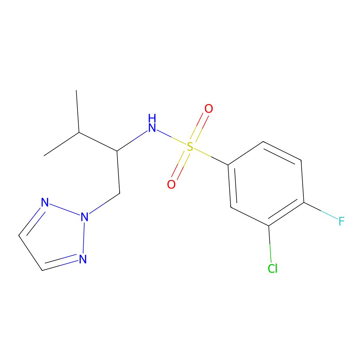3-chloro-4-fluoro-N-(3-methyl-1-(2H-1,2,3-triazol-2-yl)butan-2-yl)benzenesulfonamide molecular structure, CAS 2034344-00-6