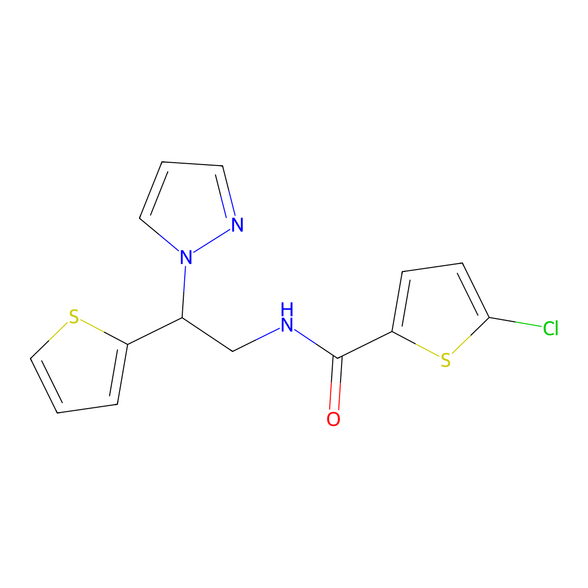 N-(2-(1H-pyrazol-1-yl)-2-(thiophen-2-yl)ethyl)-5-chlorothiophene-2-carboxamide molecular structure, CAS 2034344-05-1