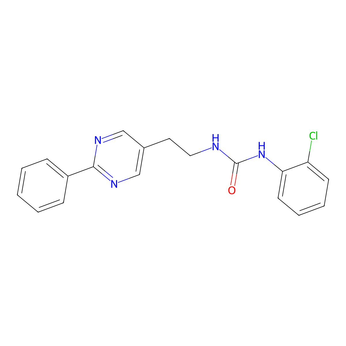1-(2-Chlorophenyl)-3-(2-(2-phenylpyrimidin-5-yl)ethyl)urea molecular structure, CAS 2034344-11-9