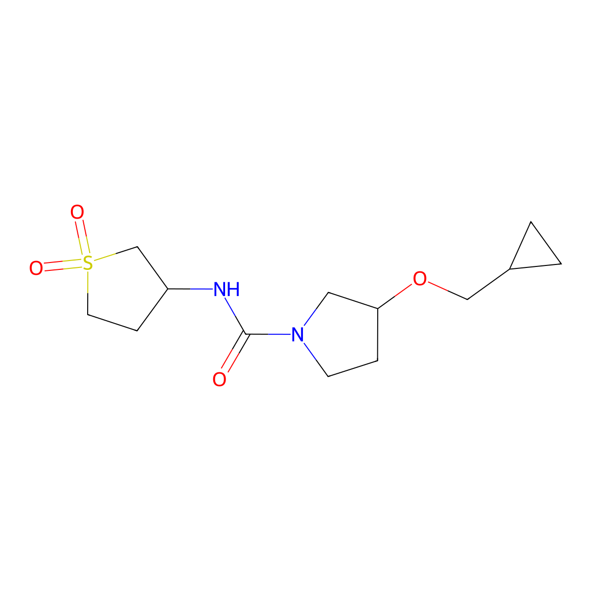 3-(cyclopropylmethoxy)-N-(1,1-dioxidotetrahydrothiophen-3-yl)pyrrolidine-1-carboxamide molecular structure, CAS 2034344-17-5