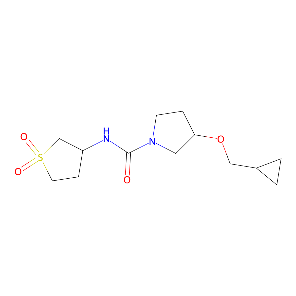 3-(cyclopropylmethoxy)-N-(1,1-dioxidotetrahydrothiophen-3-yl)pyrrolidine-1-carboxamide molecular structure, CAS 2034344-17-5