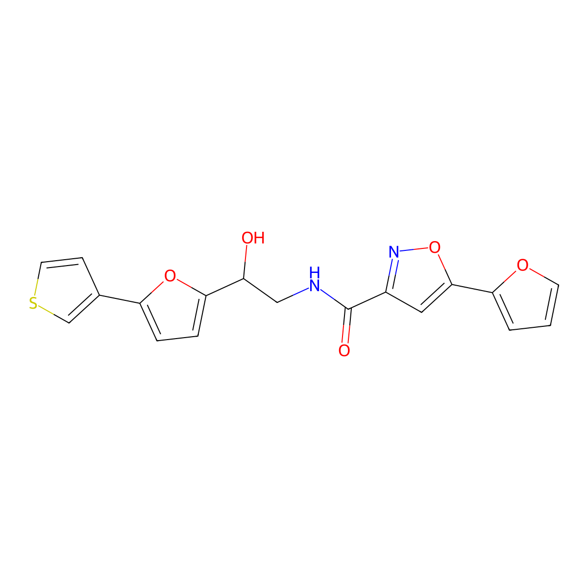 5-(furan-2-yl)-N-(2-hydroxy-2-(5-(thiophen-3-yl)furan-2-yl)ethyl)isoxazole-3-carboxamide molecular structure, CAS 2034344-19-7