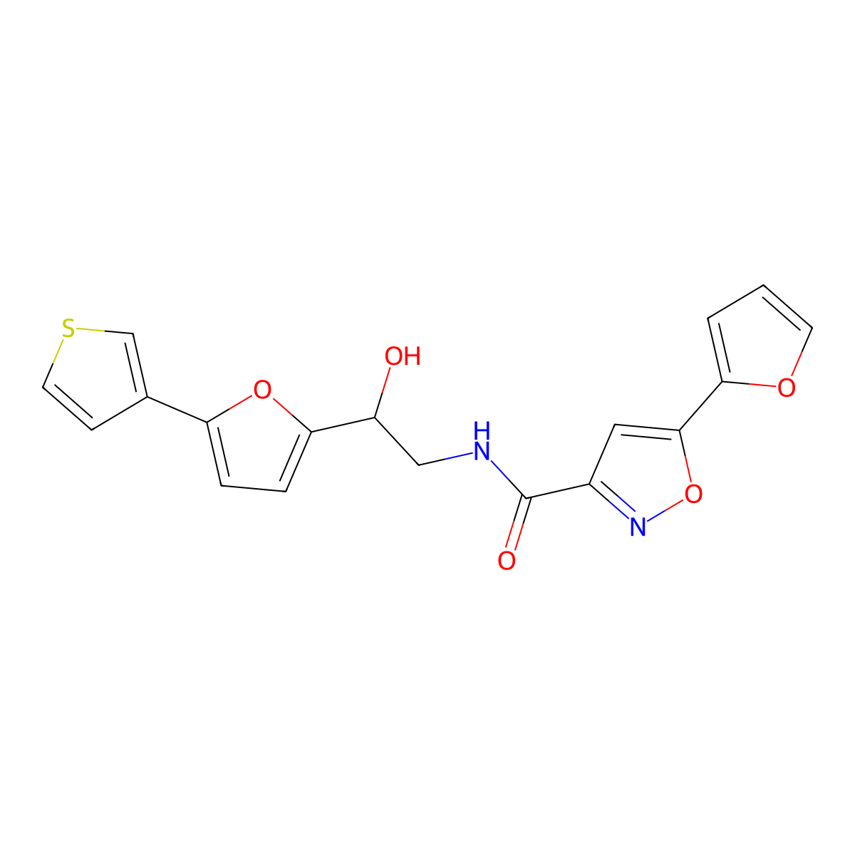 5-(furan-2-yl)-N-(2-hydroxy-2-(5-(thiophen-3-yl)furan-2-yl)ethyl)isoxazole-3-carboxamide molecular structure, CAS 2034344-19-7