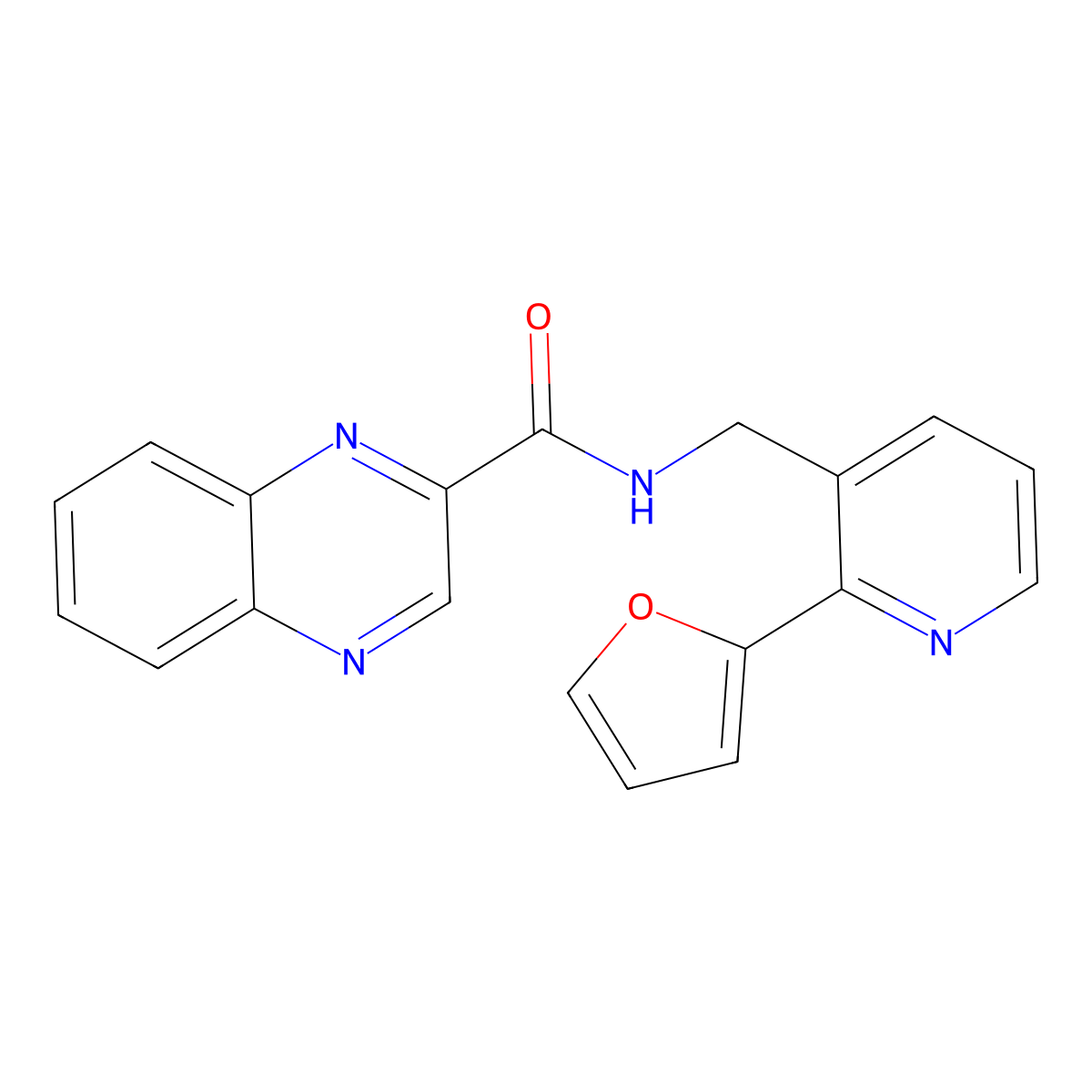 N-((2-(furan-2-yl)pyridin-3-yl)methyl)quinoxaline-2-carboxamide molecular structure, CAS 2034344-20-0