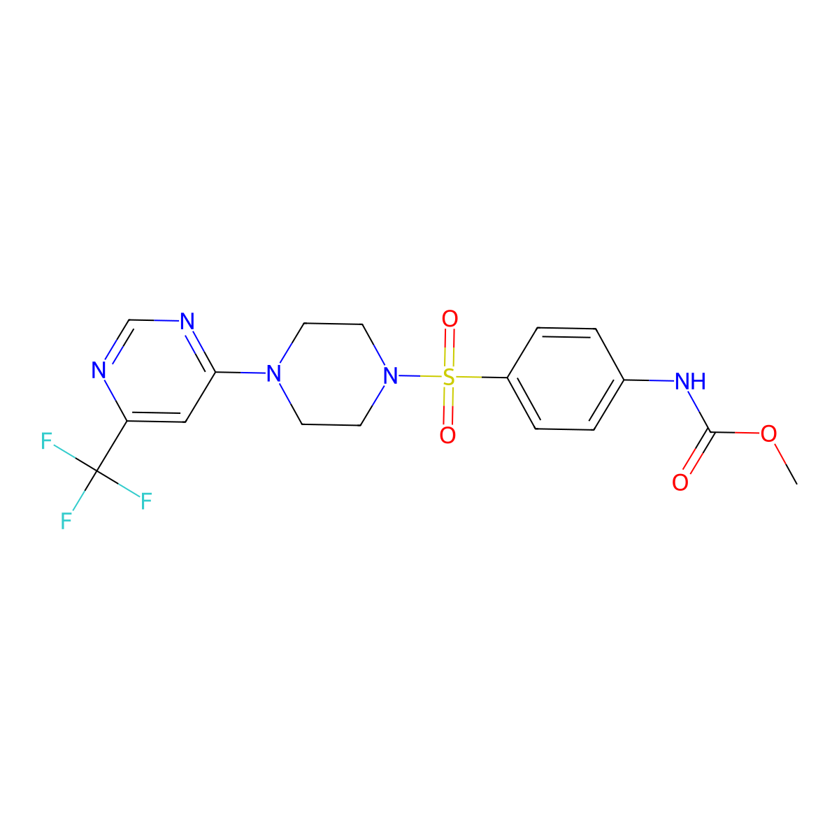 Methyl (4-((4-(6-(trifluoromethyl)pyrimidin-4-yl)piperazin-1-yl)sulfonyl)phenyl)carbamate molecular structure, CAS 2034344-22-2