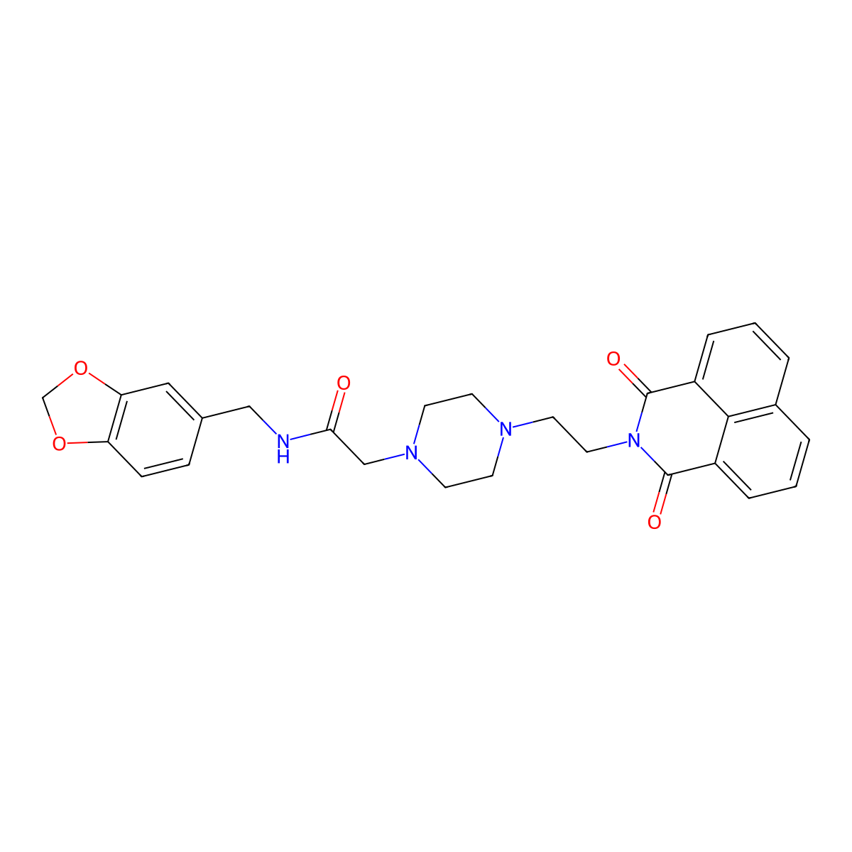 N-(benzo[d][1,3]dioxol-5-ylmethyl)-2-(4-(2-(1,3-dioxo-1H-benzo[de]isoquinolin-2(3H)-yl)ethyl)piperazin-1-yl)acetamide molecular structure, CAS 2034344-29-9