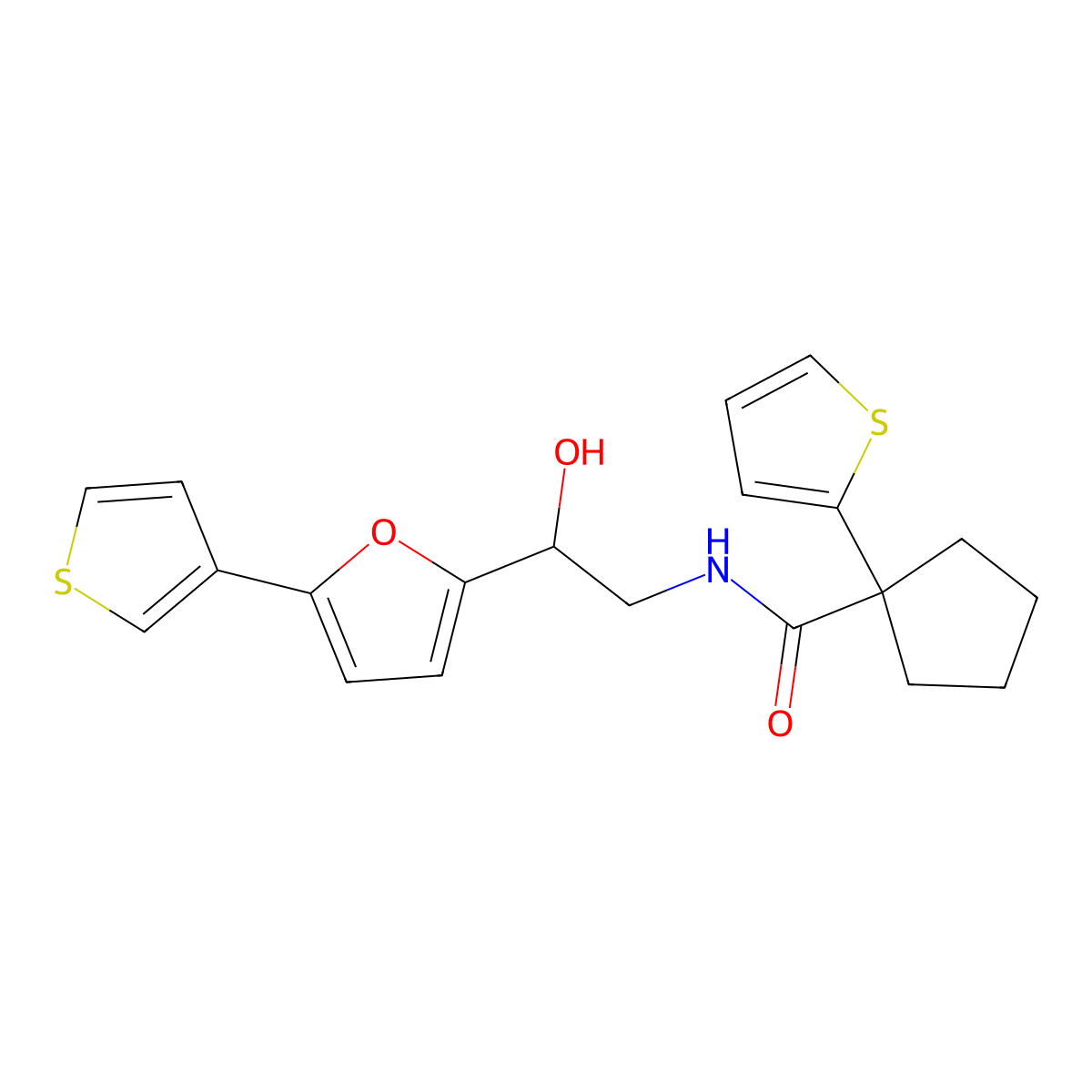 N-(2-hydroxy-2-(5-(thiophen-3-yl)furan-2-yl)ethyl)-1-(thiophen-2-yl)cyclopentanecarboxamide molecular structure, CAS 2034344-30-2