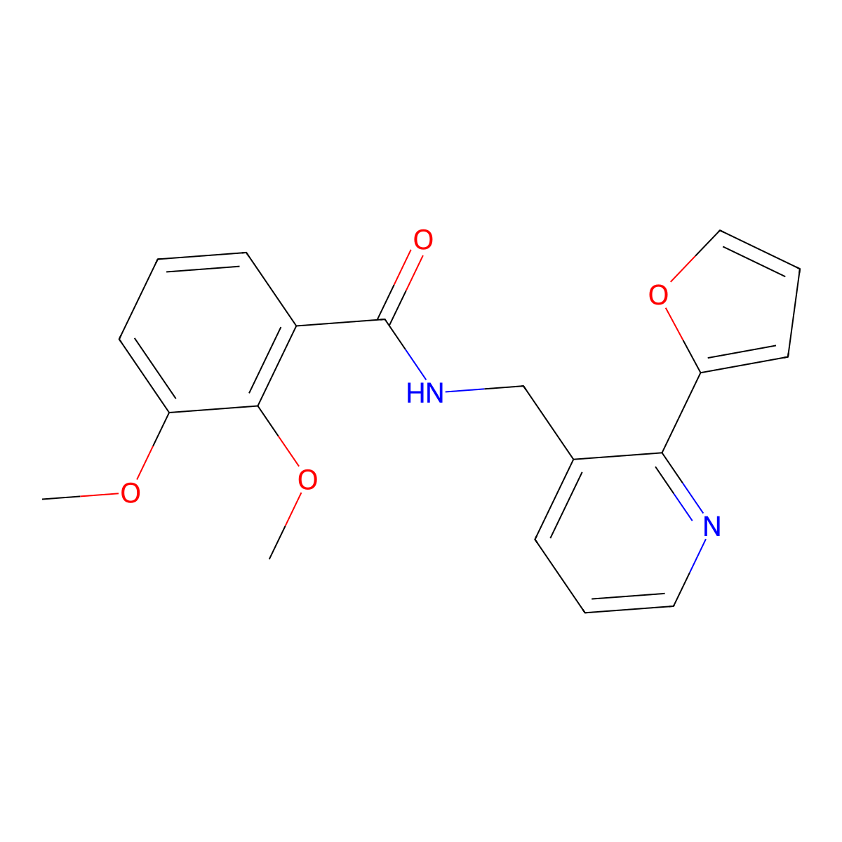 N-((2-(furan-2-yl)pyridin-3-yl)methyl)-2,3-dimethoxybenzamide molecular structure, CAS 2034344-33-5