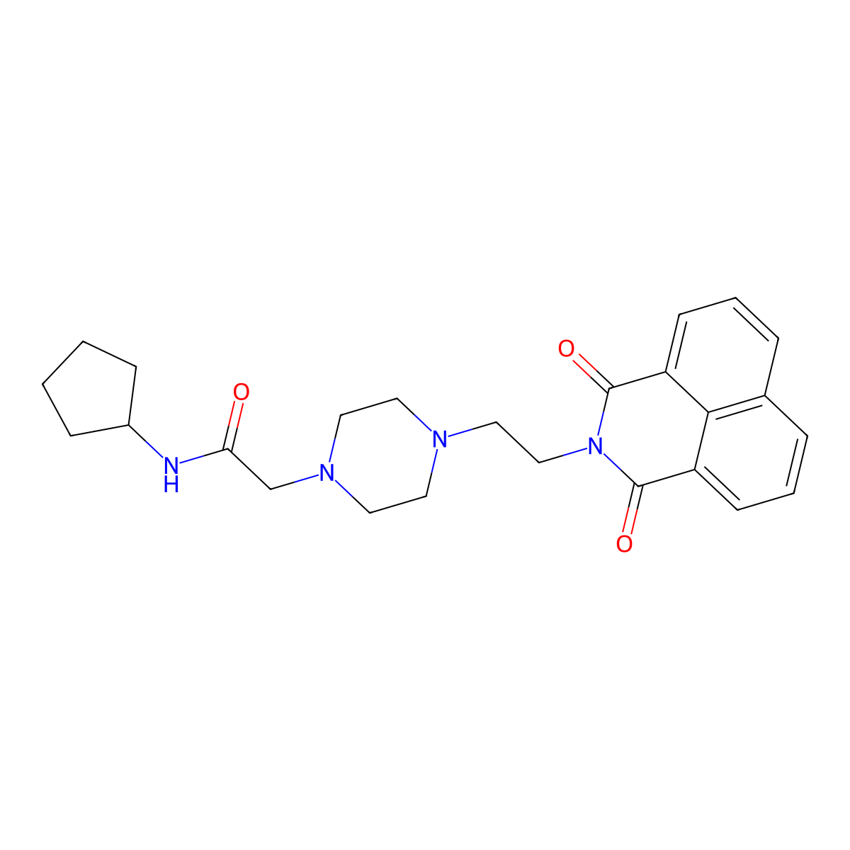 N-cyclopentyl-2-(4-(2-(1,3-dioxo-1H-benzo[de]isoquinolin-2(3H)-yl)ethyl)piperazin-1-yl)acetamide molecular structure, CAS 2034344-41-5
