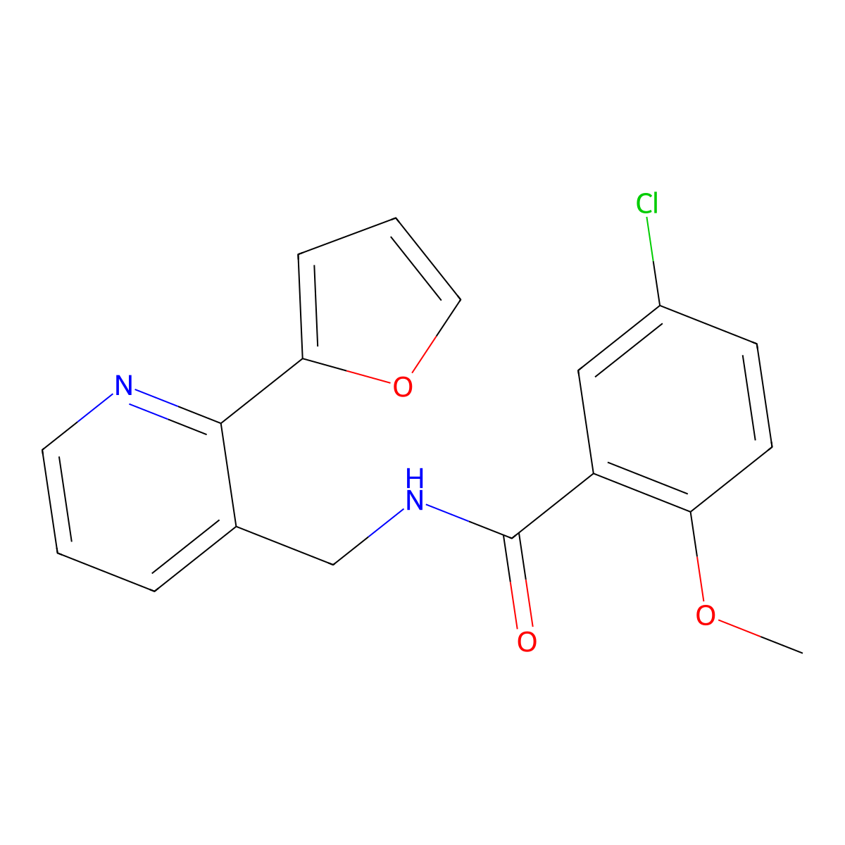 5-chloro-N-((2-(furan-2-yl)pyridin-3-yl)methyl)-2-methoxybenzamide molecular structure, CAS 2034344-42-6