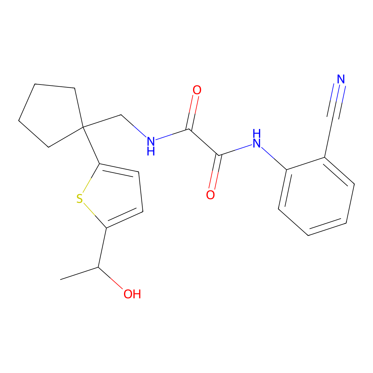 N1-(2-cyanophenyl)-N2-((1-(5-(1-hydroxyethyl)thiophen-2-yl)cyclopentyl)methyl)oxalamide molecular structure, CAS 2034344-50-6