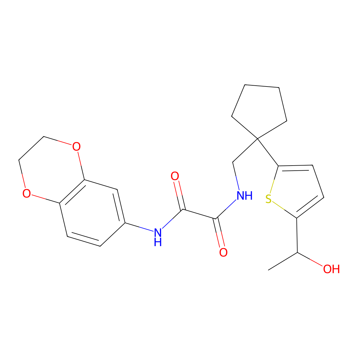 N1-(2,3-dihydrobenzo[b][1,4]dioxin-6-yl)-N2-((1-(5-(1-hydroxyethyl)thiophen-2-yl)cyclopentyl)methyl)oxalamide molecular structure, CAS 2034344-53-9