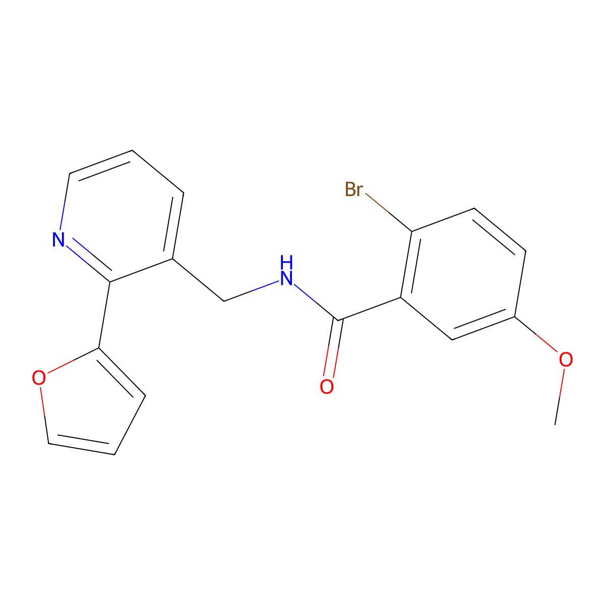 2-bromo-N-((2-(furan-2-yl)pyridin-3-yl)methyl)-5-methoxybenzamide molecular structure, CAS 2034344-67-5