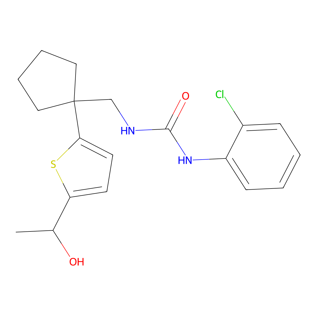 1-(2-Chlorophenyl)-3-((1-(5-(1-hydroxyethyl)thiophen-2-yl)cyclopentyl)methyl)urea molecular structure, CAS 2034344-72-2