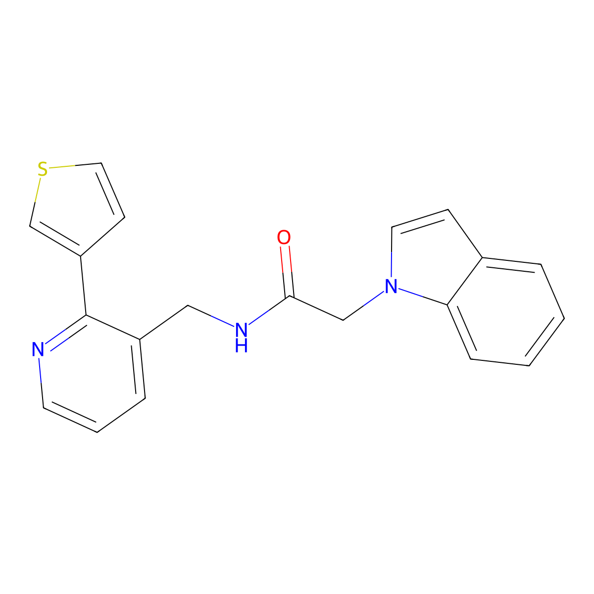 2-(1H-indol-1-yl)-N-((2-(thiophen-3-yl)pyridin-3-yl)methyl)acetamide molecular structure, CAS 2034344-74-4