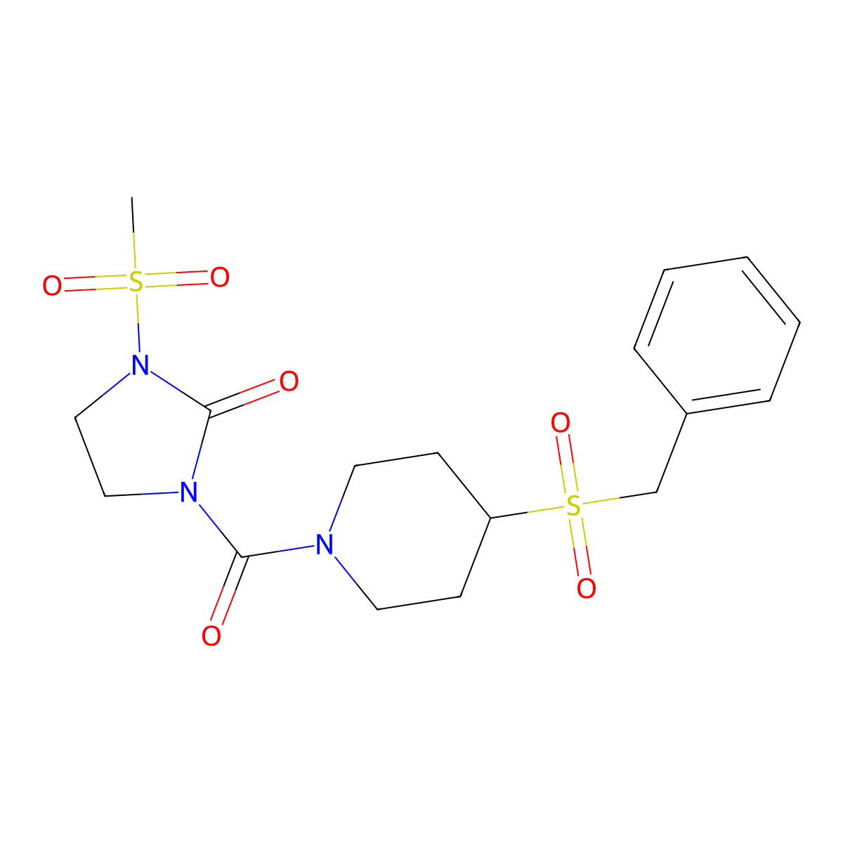 1-(4-(Benzylsulfonyl)piperidine-1-carbonyl)-3-(methylsulfonyl)imidazolidin-2-one molecular structure, CAS 2034344-78-8