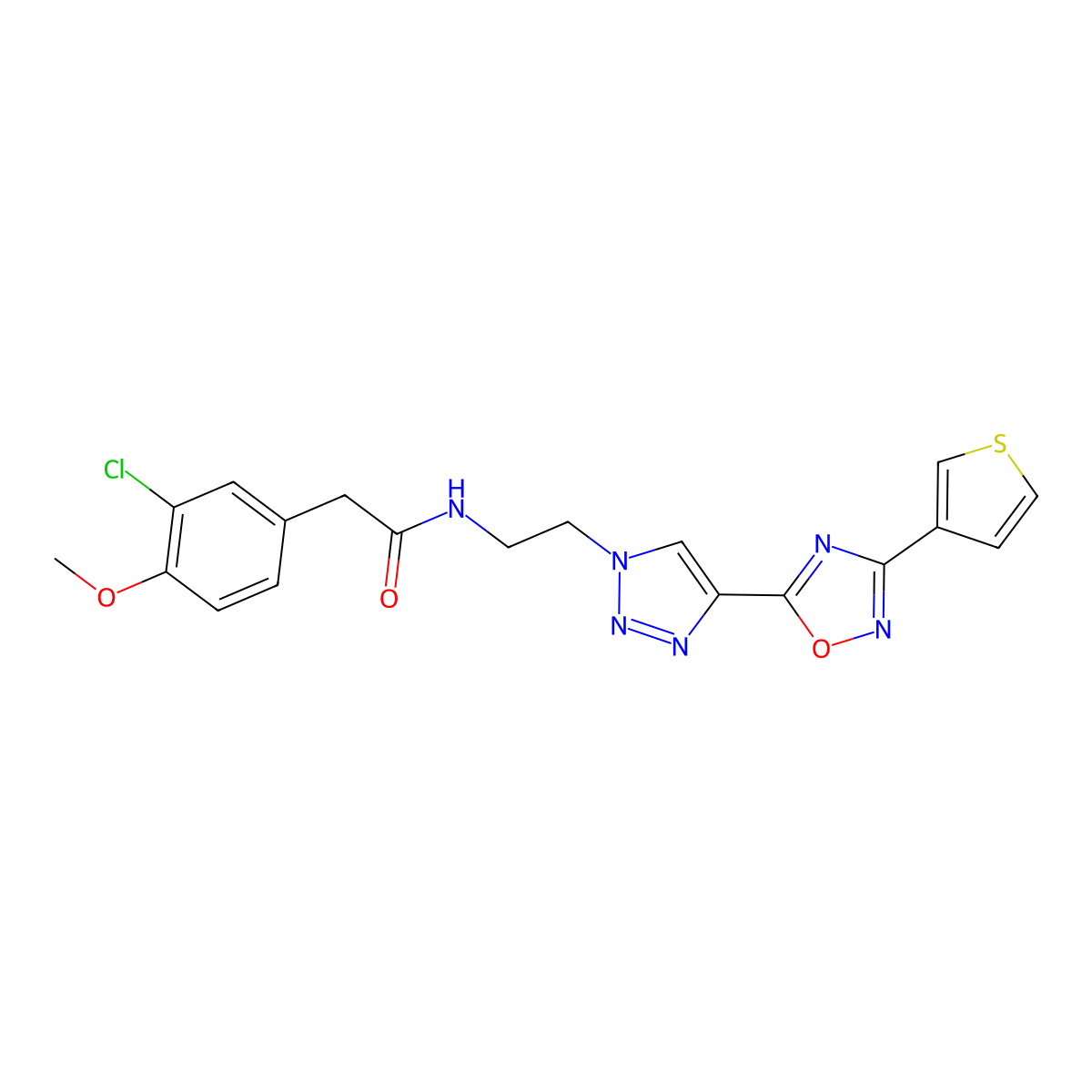 2-(3-chloro-4-methoxyphenyl)-N-(2-(4-(3-(thiophen-3-yl)-1,2,4-oxadiazol-5-yl)-1H-1,2,3-triazol-1-yl)ethyl)acetamide molecular structure, CAS 2034344-80-2