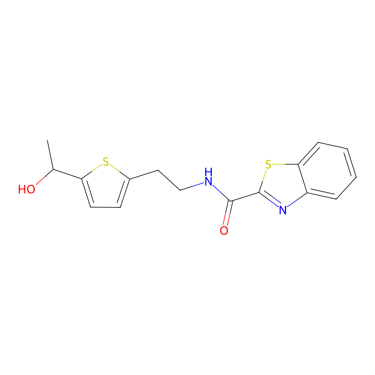 N-(2-(5-(1-hydroxyethyl)thiophen-2-yl)ethyl)benzo[d]thiazole-2-carboxamide molecular structure, CAS 2034344-83-5