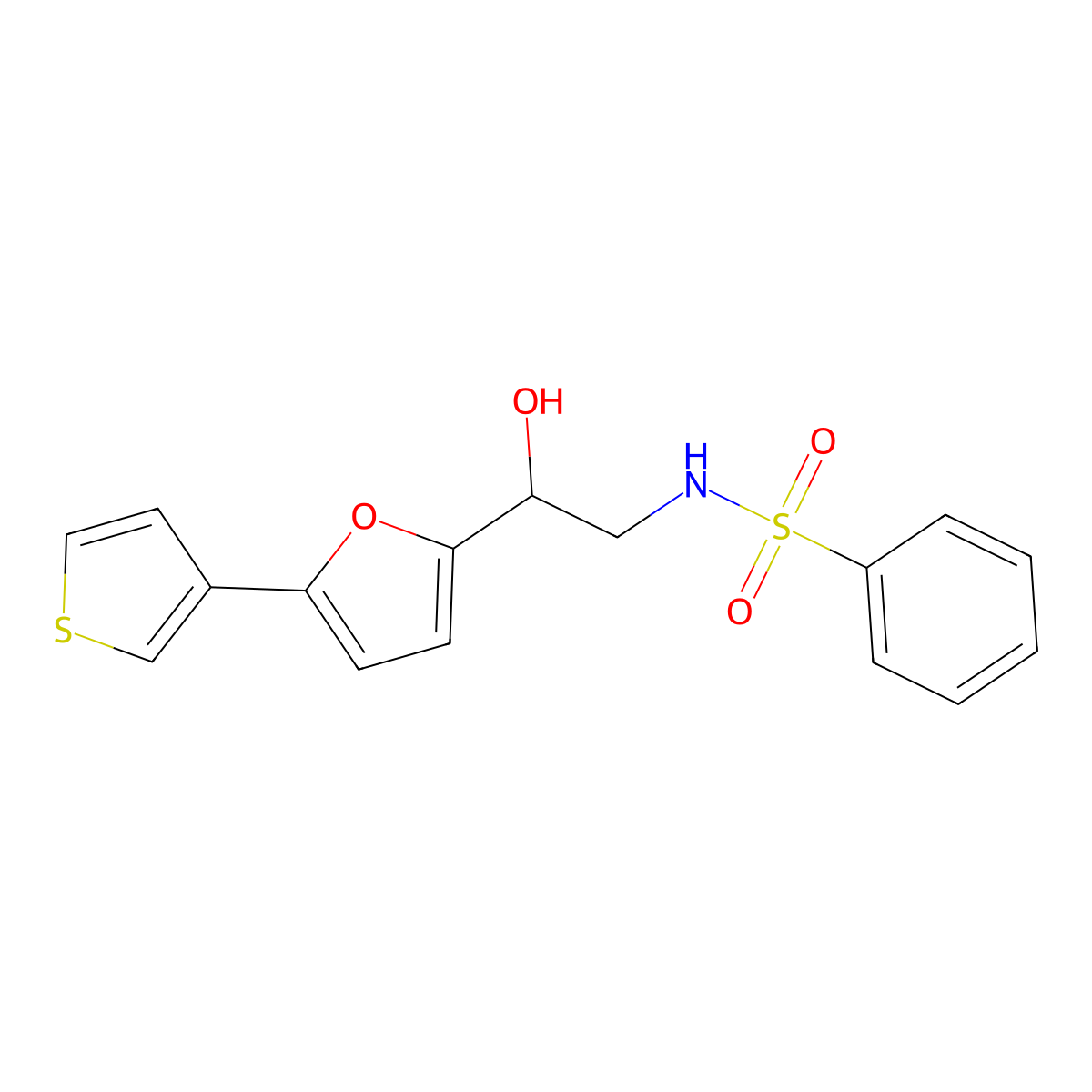 N-(2-hydroxy-2-(5-(thiophen-3-yl)furan-2-yl)ethyl)benzenesulfonamide molecular structure, CAS 2034344-84-6