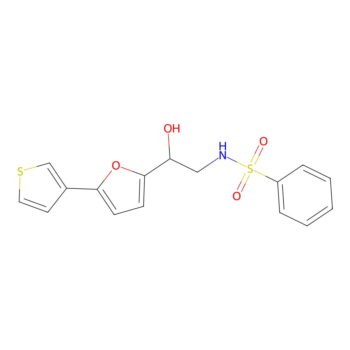 N-(2-hydroxy-2-(5-(thiophen-3-yl)furan-2-yl)ethyl)benzenesulfonamide molecular structure, CAS 2034344-84-6