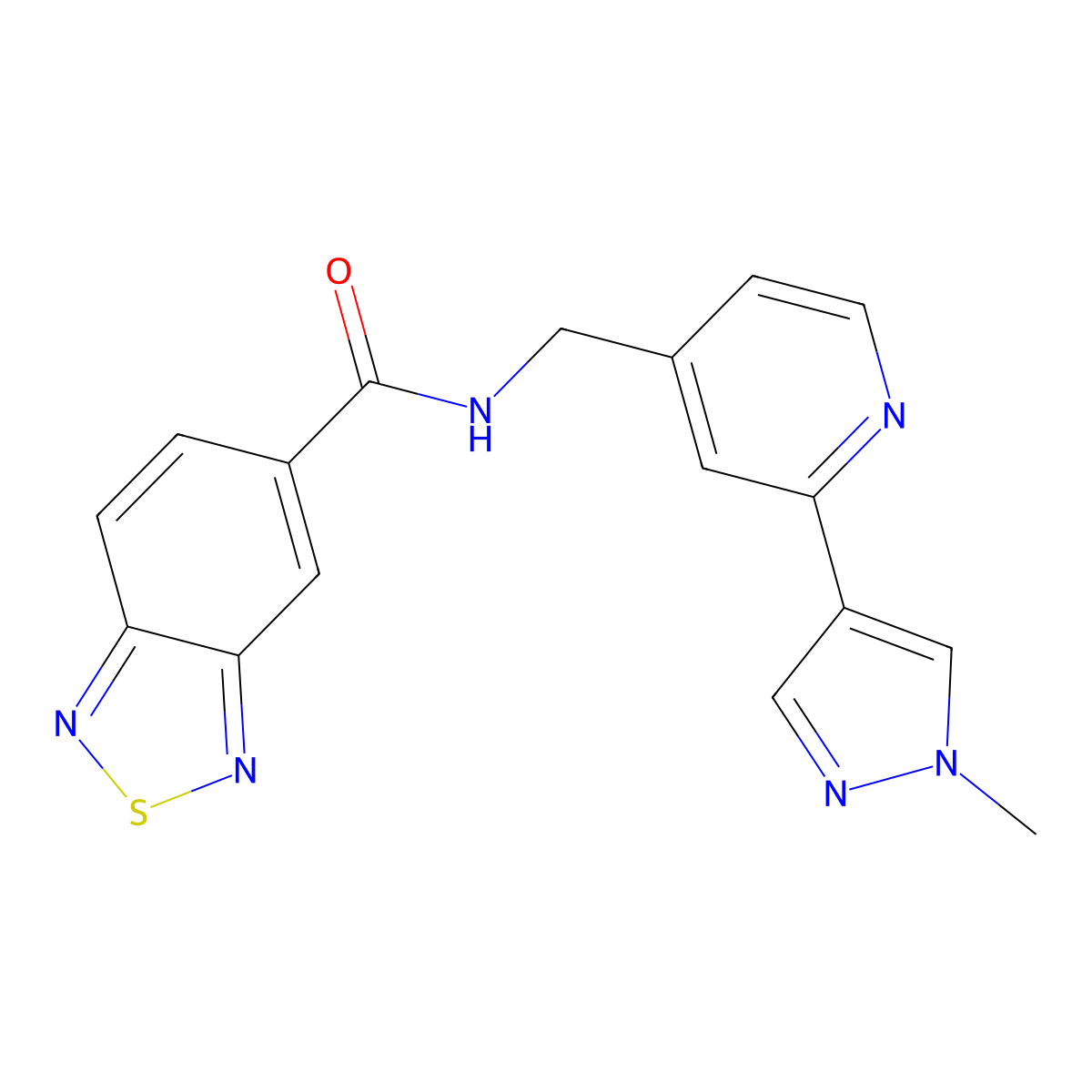 N-((2-(1-methyl-1H-pyrazol-4-yl)pyridin-4-yl)methyl)benzo[c][1,2,5]thiadiazole-5-carboxamide molecular structure, CAS 2034344-86-8