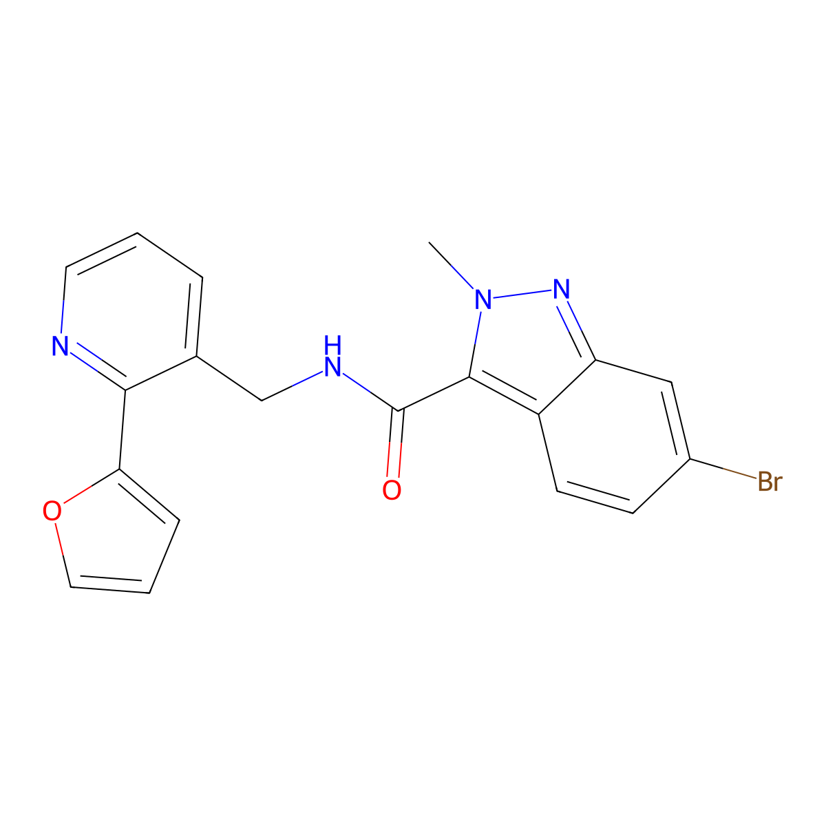 6-bromo-N-{[2-(furan-2-yl)pyridin-3-yl]methyl}-2-methyl-2H-indazole-3-carboxamide molecular structure, CAS 2034344-88-0