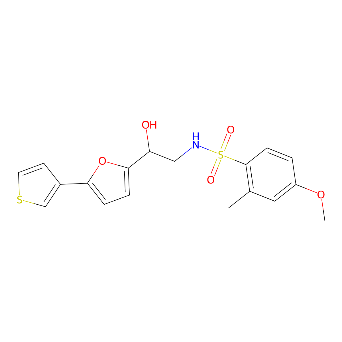 N-(2-hydroxy-2-(5-(thiophen-3-yl)furan-2-yl)ethyl)-4-methoxy-2-methylbenzenesulfonamide molecular structure, CAS 2034344-92-6