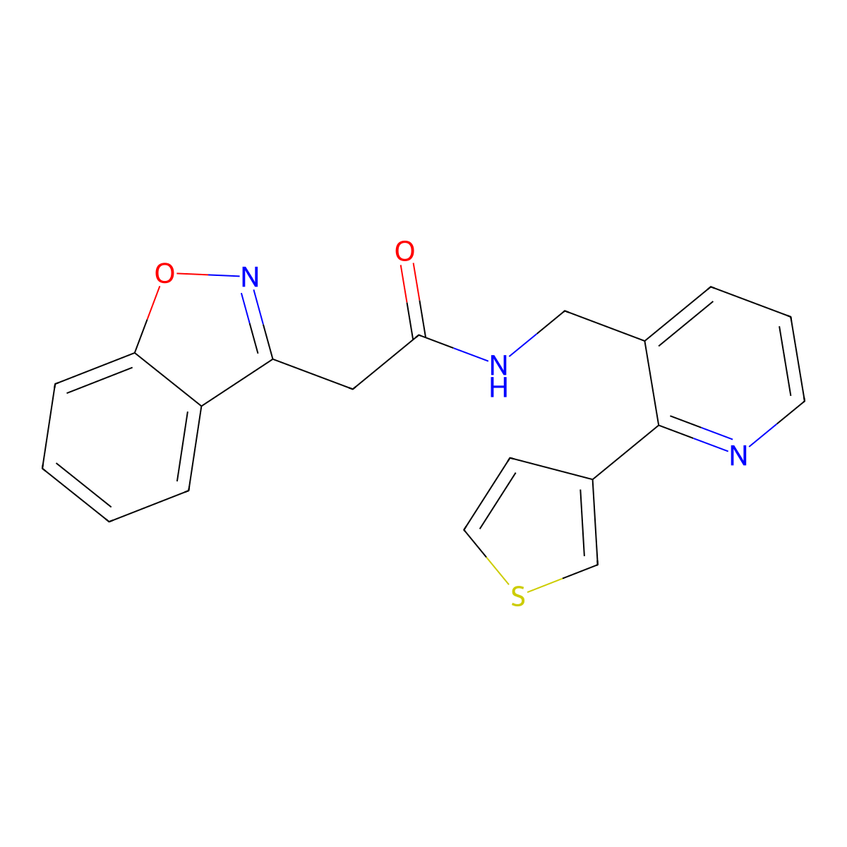 2-(benzo[d]isoxazol-3-yl)-N-((2-(thiophen-3-yl)pyridin-3-yl)methyl)acetamide molecular structure, CAS 2034344-93-7