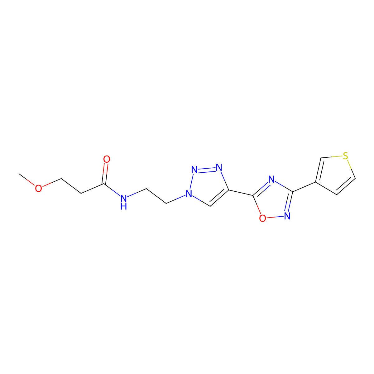 3-methoxy-N-(2-{4-[3-(thiophen-3-yl)-1,2,4-oxadiazol-5-yl]-1H-1,2,3-triazol-1-yl}ethyl)propanamide molecular structure, CAS 2034344-94-8