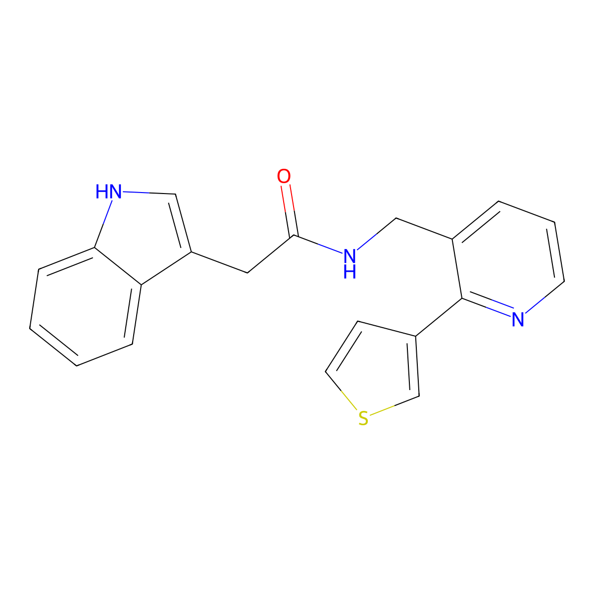 2-(1H-indol-3-yl)-N-((2-(thiophen-3-yl)pyridin-3-yl)methyl)acetamide molecular structure, CAS 2034344-98-2