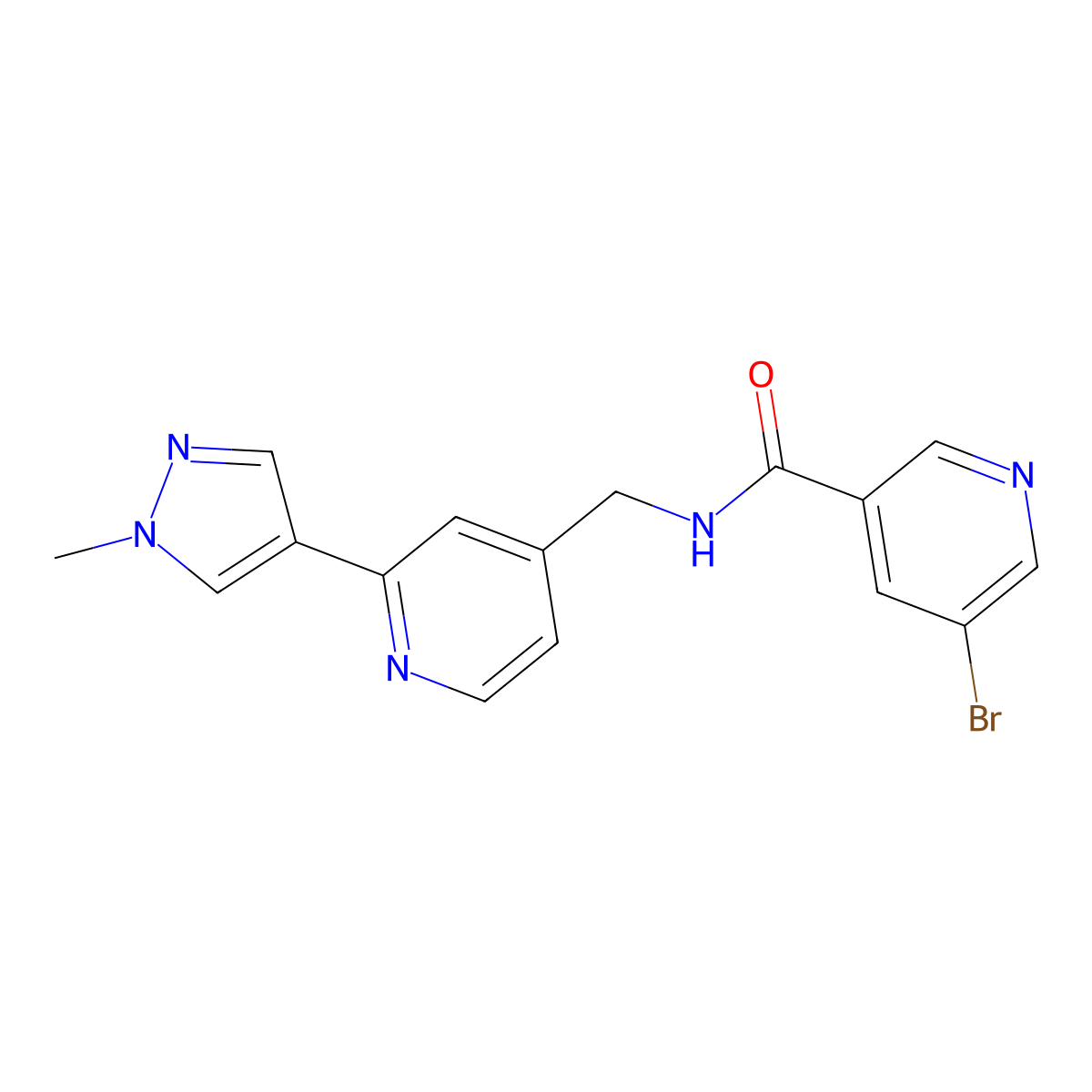 5-bromo-N-((2-(1-methyl-1H-pyrazol-4-yl)pyridin-4-yl)methyl)nicotinamide molecular structure, CAS 2034345-04-3