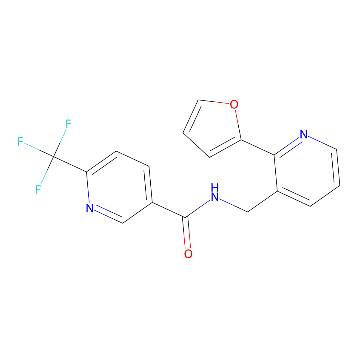 N-((2-(furan-2-yl)pyridin-3-yl)methyl)-6-(trifluoromethyl)nicotinamide molecular structure, CAS 2034345-05-4