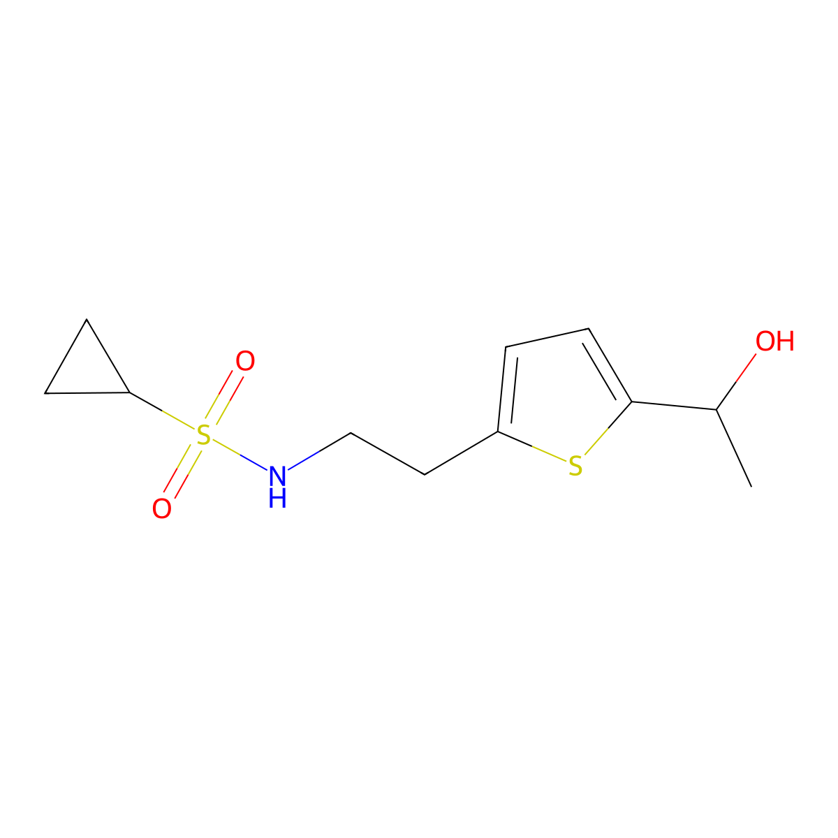 N-(2-(5-(1-hydroxyethyl)thiophen-2-yl)ethyl)cyclopropanesulfonamide molecular structure, CAS 2034345-10-1