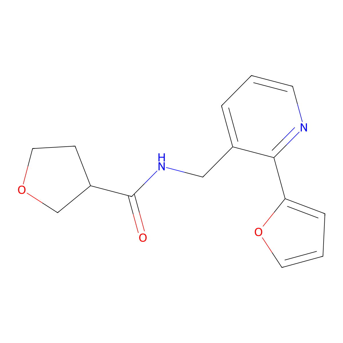 N-((2-(furan-2-yl)pyridin-3-yl)methyl)tetrahydrofuran-3-carboxamide molecular structure, CAS 2034345-11-2