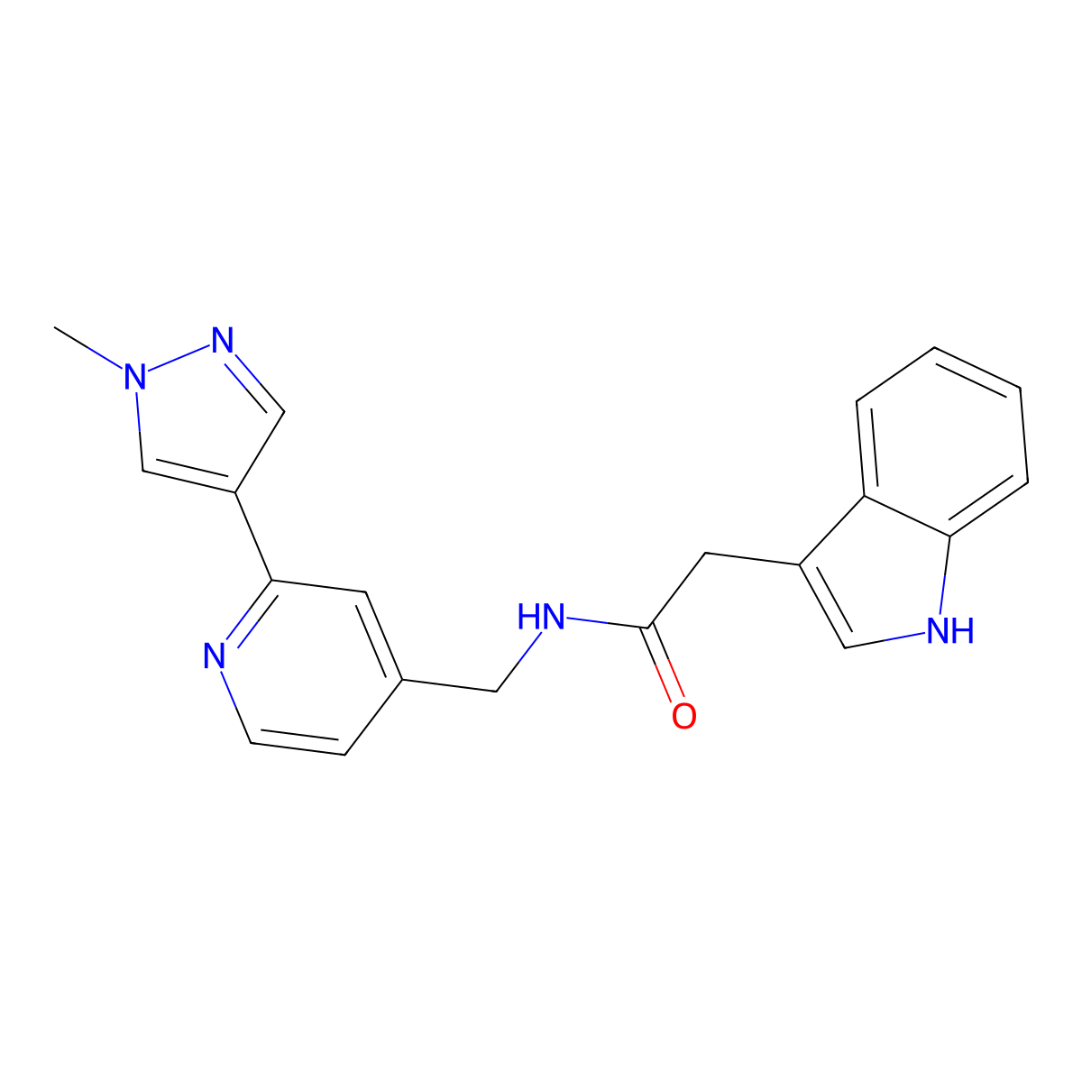2-(1H-indol-3-yl)-N-{[2-(1-methyl-1H-pyrazol-4-yl)pyridin-4-yl]methyl}acetamide molecular structure, CAS 2034345-12-3